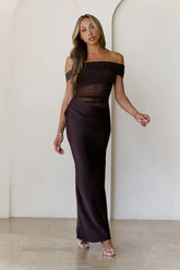 Veiled Whispers Off Shoulder Maxi Dress